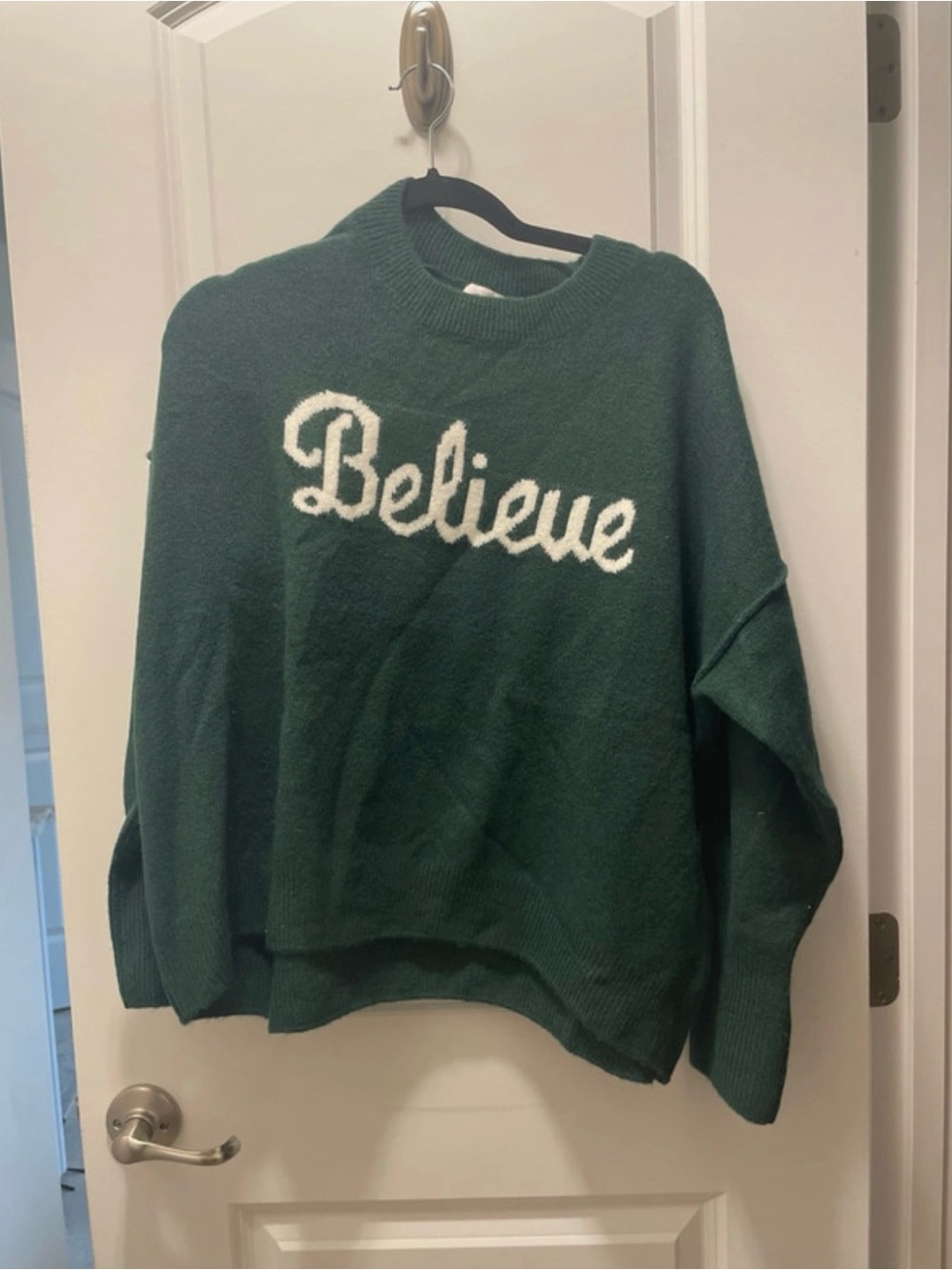 CeCe Forest Green 'Believe' Crewneck Sweater